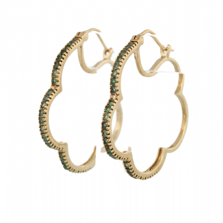 Pre-Owned 9ct Yellow Gold Green Tourmaline Hoop Earrings