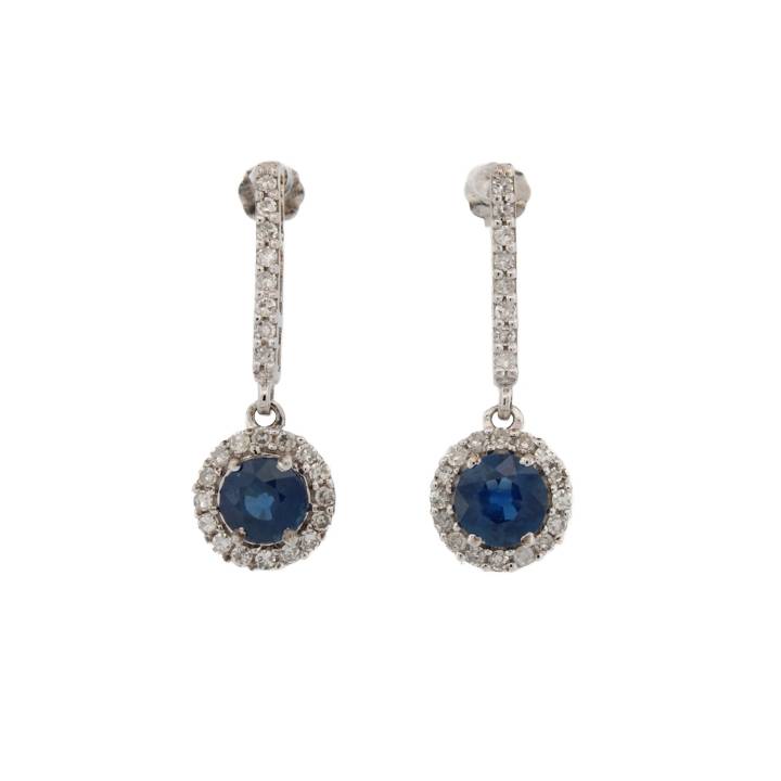 Pre-Owned 9ct White Gold Diamond & Sapphire Earrings Total0.56ct