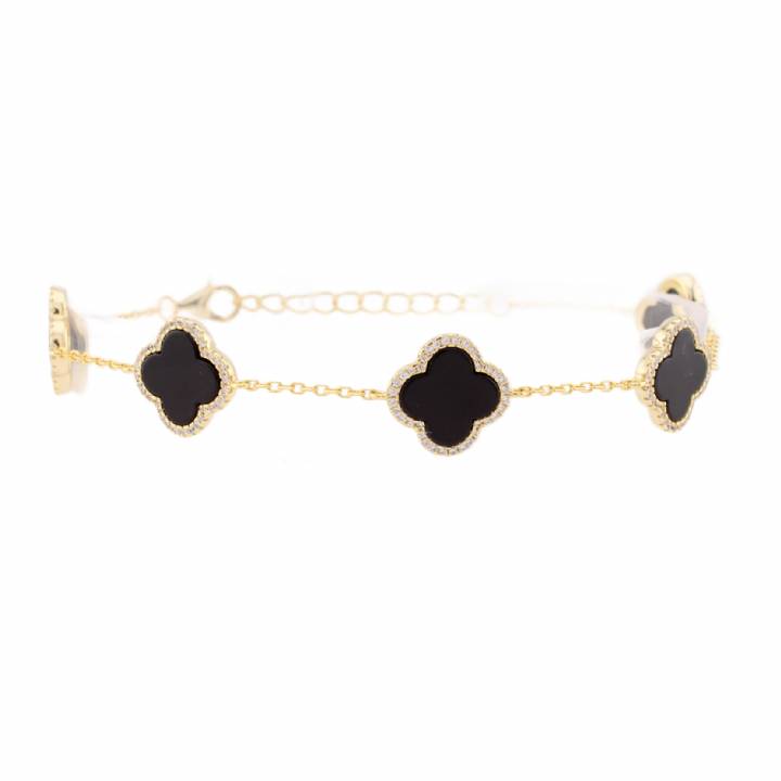 New Silver Gold Plated Black & White Stone Clover Bracelet