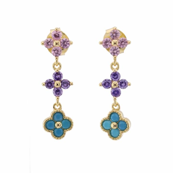 New Silver Gold Plated Multi Colour Clover Drop Earrings