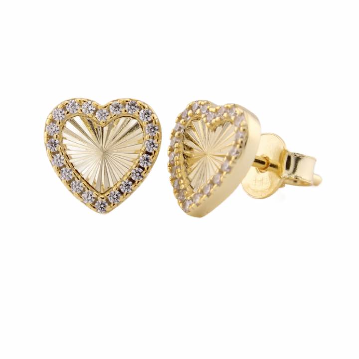 New Silver Gold Plated Diamond Cut Heart Stud Earrings