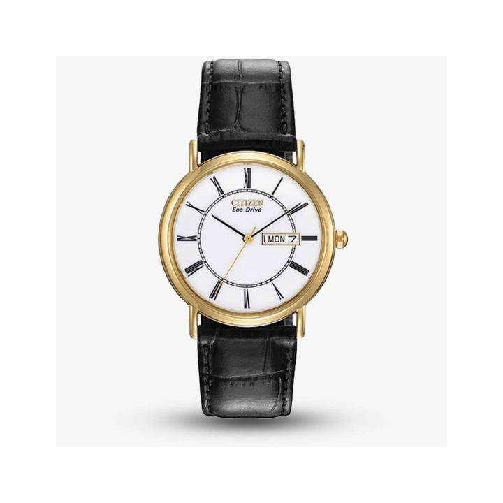 Citizen Mens Gold Colour Strap Watch, White Dial 0104319